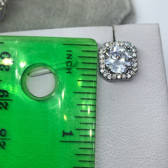 π Sterling Silver Diamond Stud Earrings - Picture 4 of 4